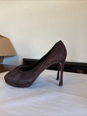 Yves Saint Laurent YSL Brown Suede Peep-Toe 4" Heels